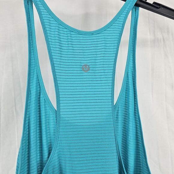 Lululemon Athletica Blue Green Silver Stripe What The Sport Singlet Tank 8/10 - Picture 5 of 5